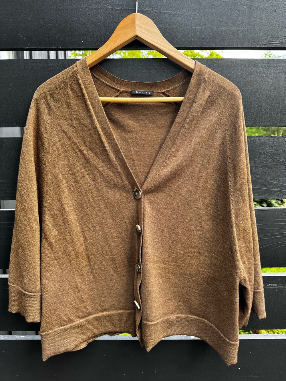 Theory Brown V-Neck Button shawl Cardigan